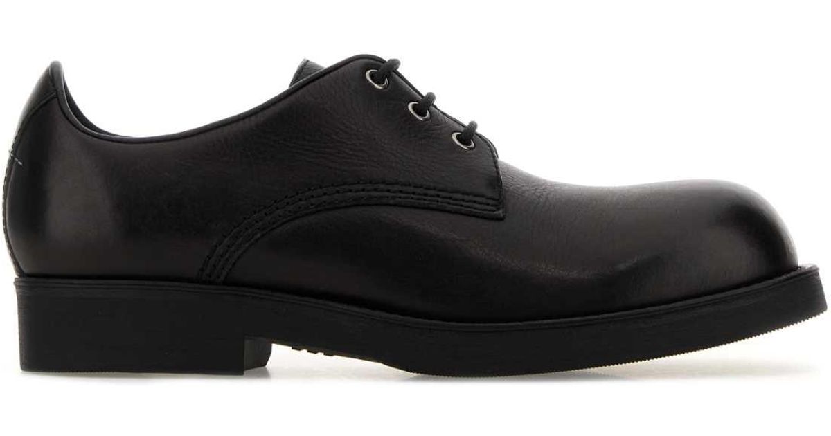 MM6 by Maison Margiela Leather Lace Up Shoes in Black | Lyst
