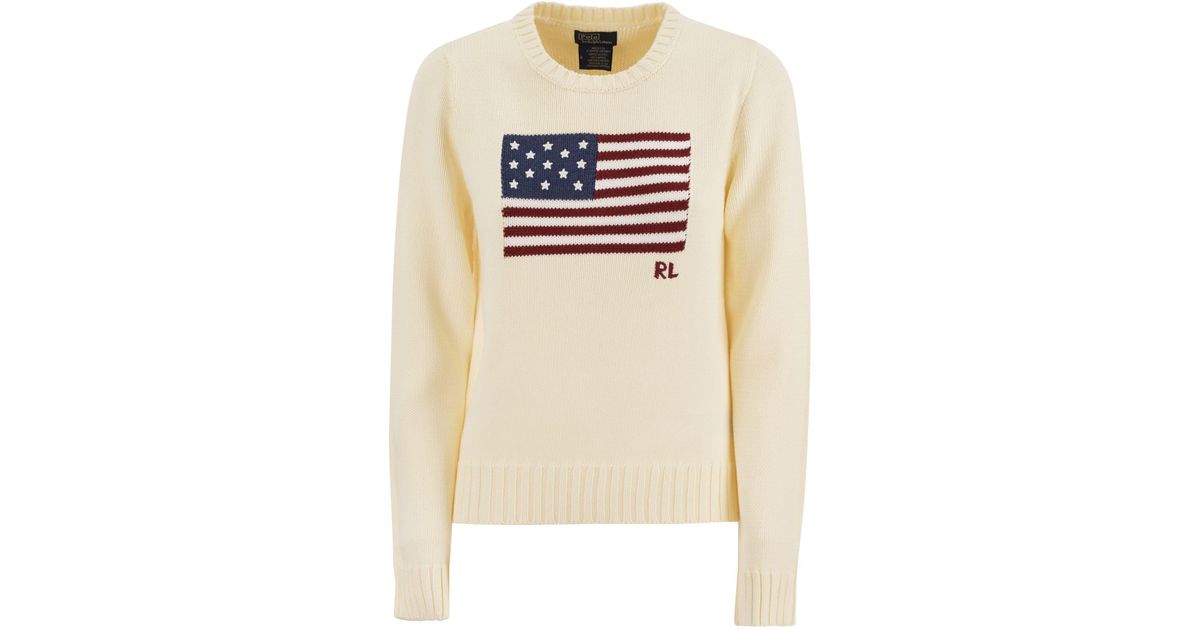 Cotton Jersey con bandiera di Polo Ralph Lauren in Neutro Lyst