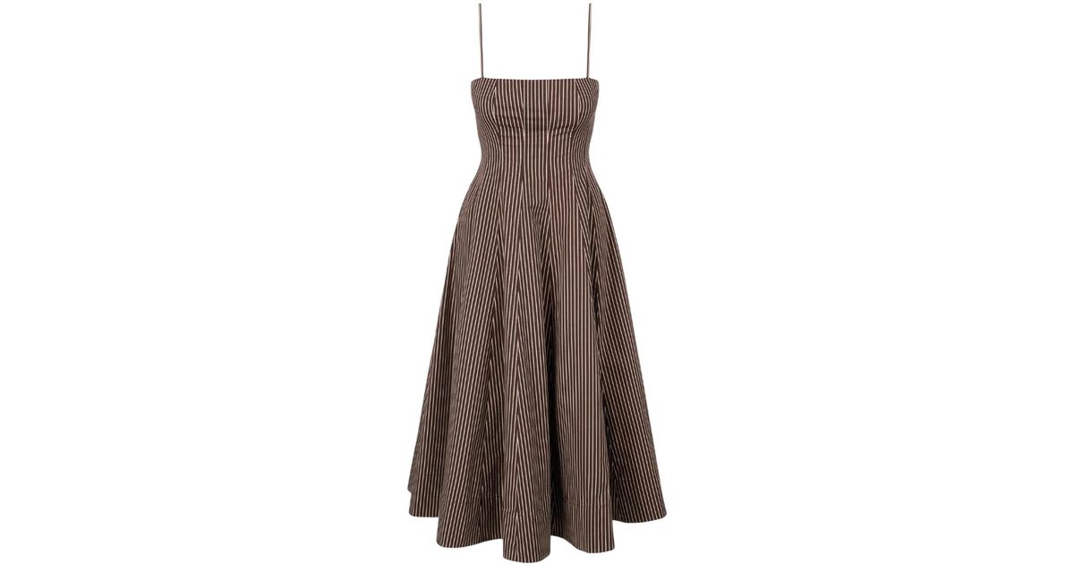 knee length dresses for ladies STAUD, Wylie Dress in Dark Oak Micro Stripe, Size 12 main image 0