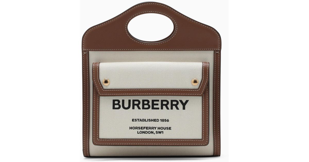 Burberry Pocket Tote Bag In Canvas And Leather in Brown | Lyst