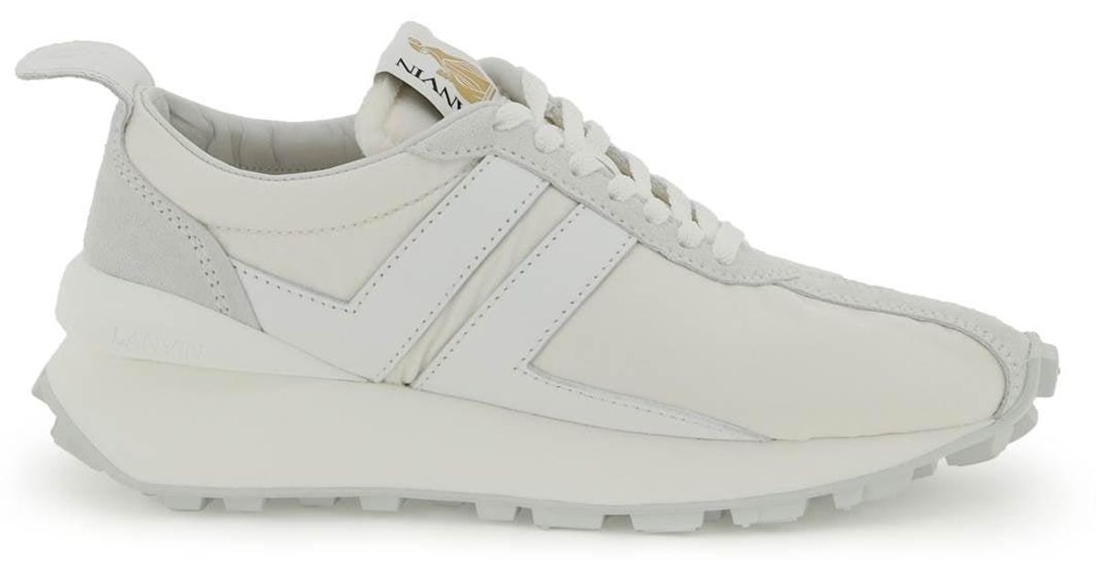 Lanvin Nylon And Leather Bumper Sneakers in White | Lyst