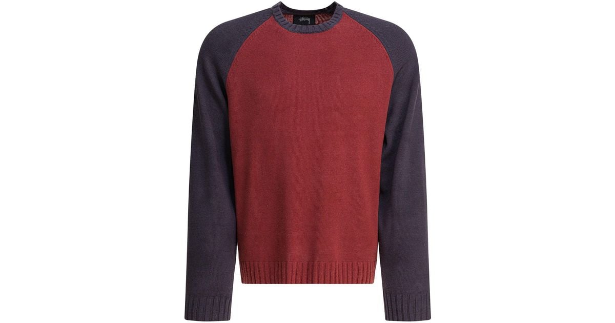 Stussy Colorblocked Raglan Crew in Red for Men | Lyst