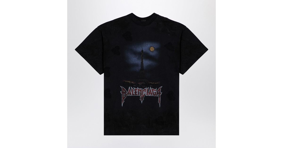 BALENCIAGA PARIS MOON DOUBLE FRONT Tシャツ ブラック Balenciaga: Black Paris Moon Double Front Long Sleeve T
