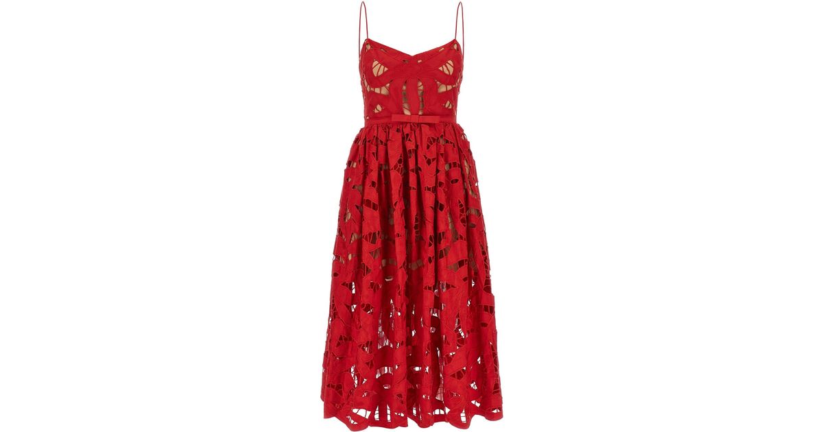 self portrait red embroidered midi dress Self-Portrait Red Embroidered Midi Dress - Meghan Markle Dresses
