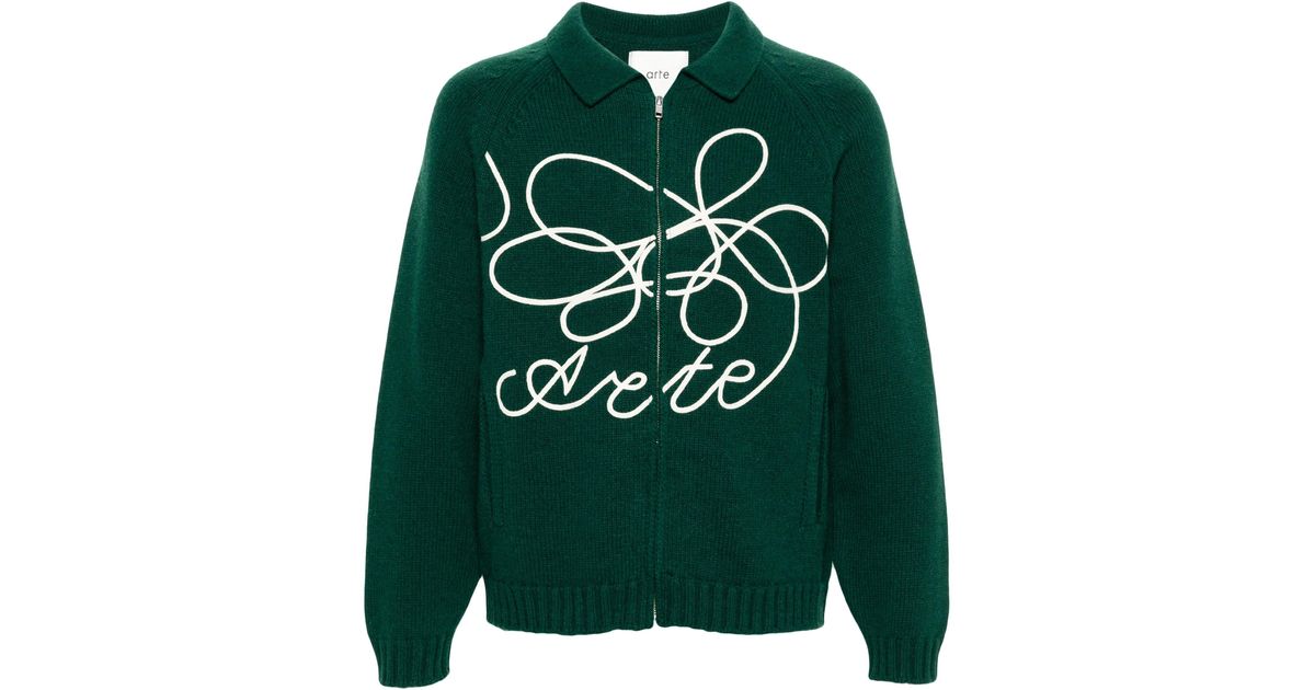 Arte' Wool Blend Logo Cardigan in Green for Men | Lyst Australia
