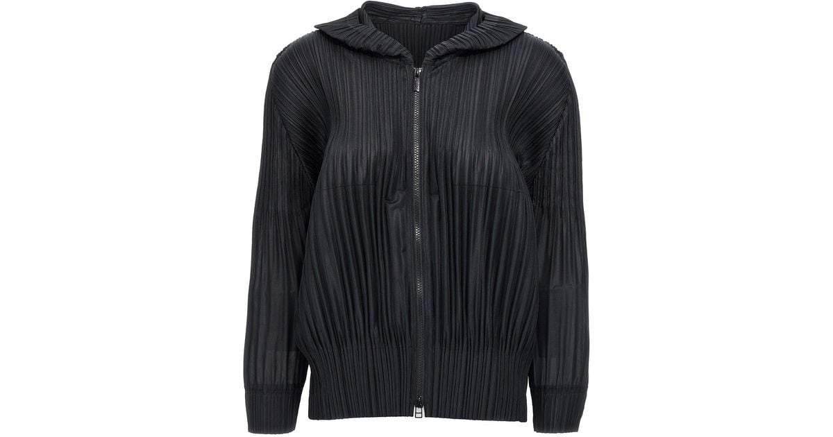 Pleats Please Issey Miyake 'Fluffy Basics' Hooded Jacket in Black