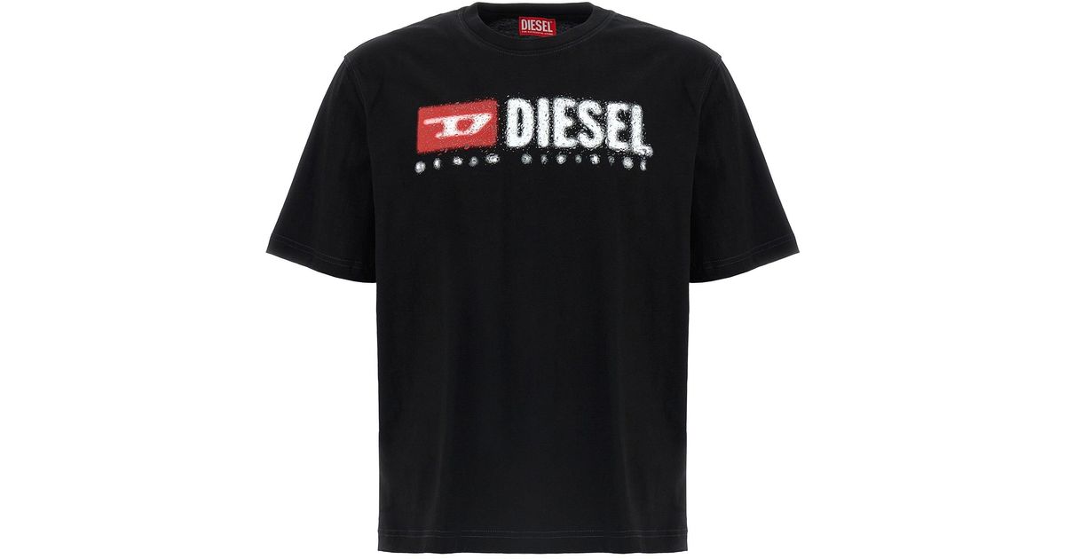 【DIESEL】t-adjust-k14 Men's T-shirt with splashed-effect logo | Black | Diesel