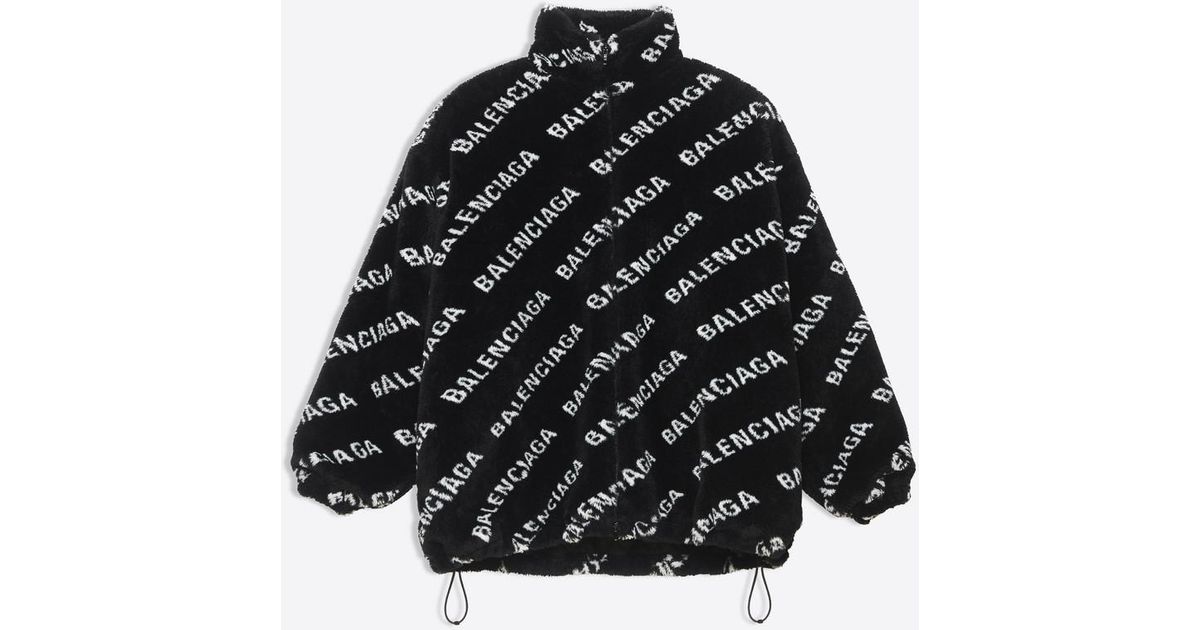 Balenciaga Fur Allover Logo Fluffy Zip-up Jacket in Black for Men | Lyst