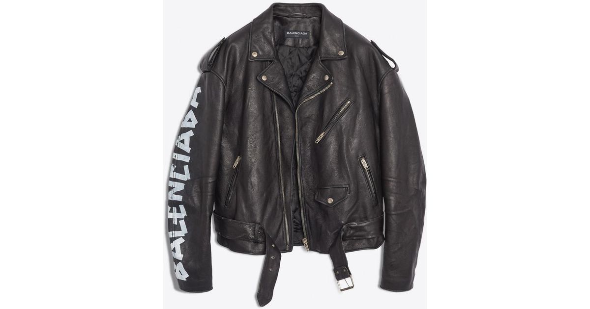 Balenciaga Black Painted Biker Jacket For Men