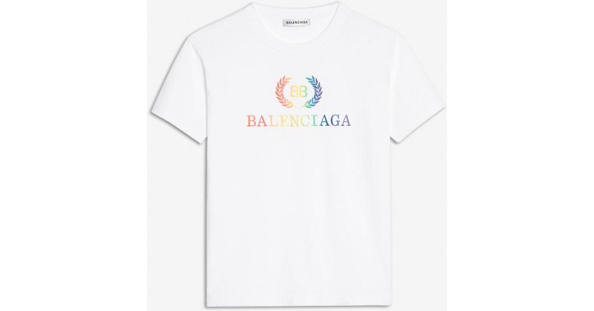 Balenciaga Cotton Rainbow Bb Small T-shirt in White | Lyst