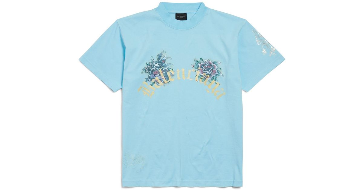 ゴージャスなグラフィック【BALENCIAGA】Tacky Tatoo Tシャツ Balenciaga Tacky Tattoo T-Shirt Small Fit in Blue | Lyst