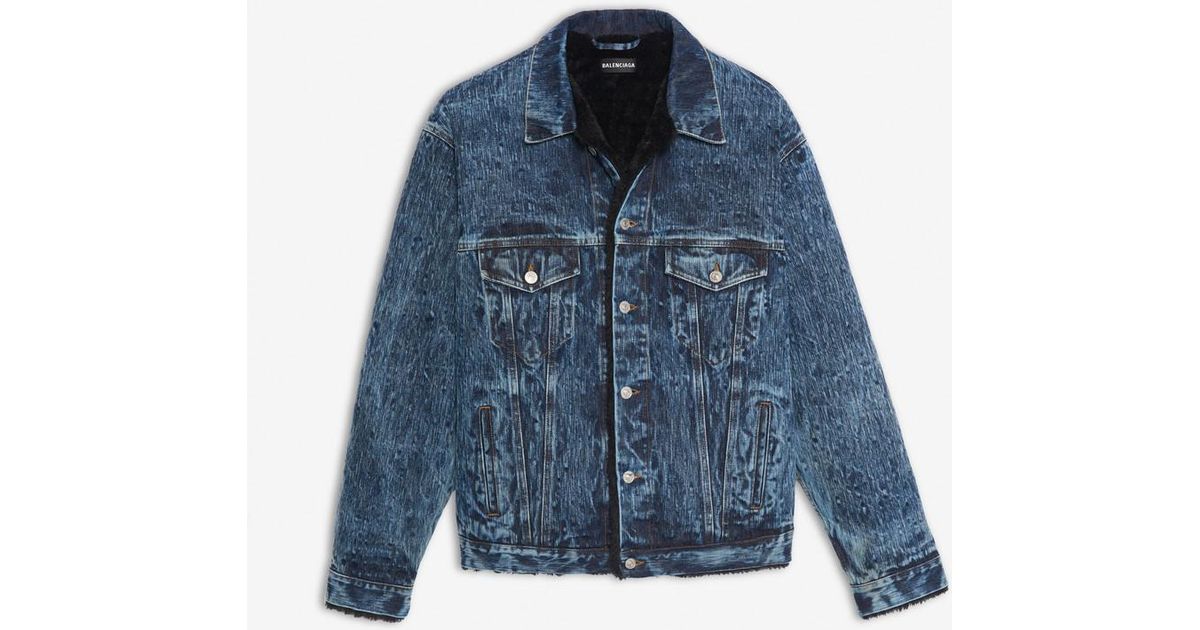 Balenciaga Fake Shearling Denim Jacket in Blue for Men | Lyst