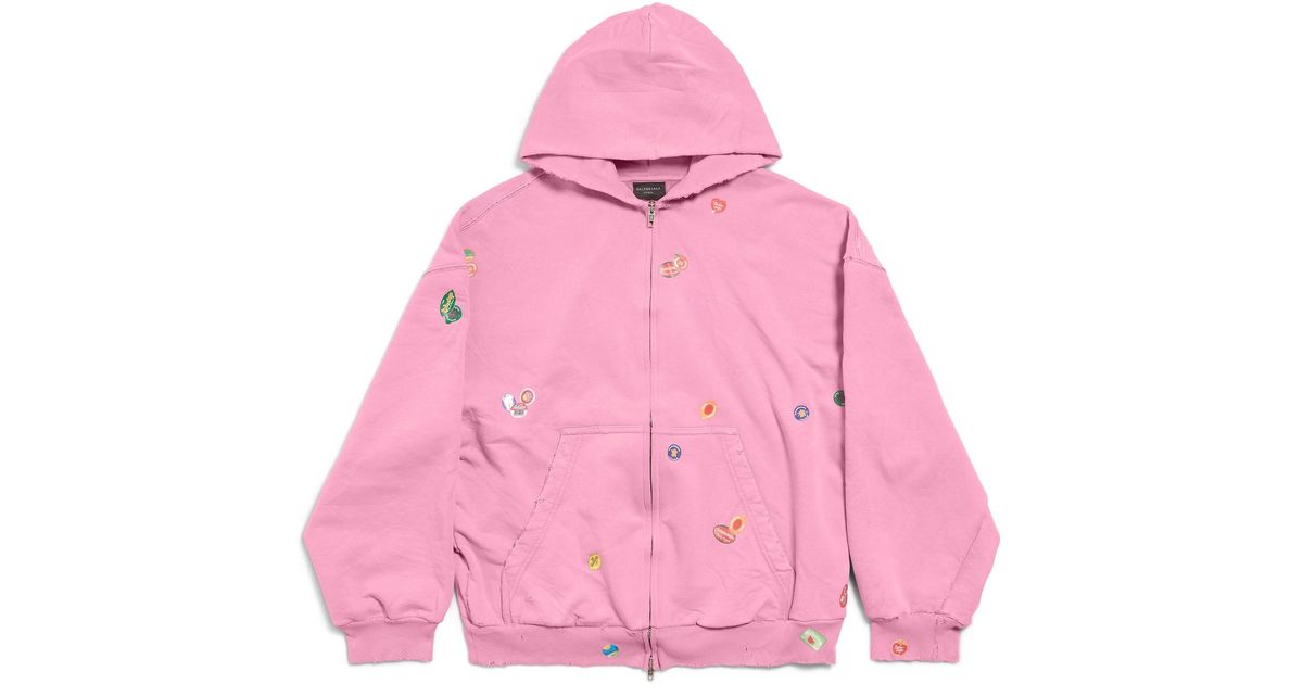 Balenciaga Fruity Zip-Up Hoodie Regular Fit in Pink | Lyst