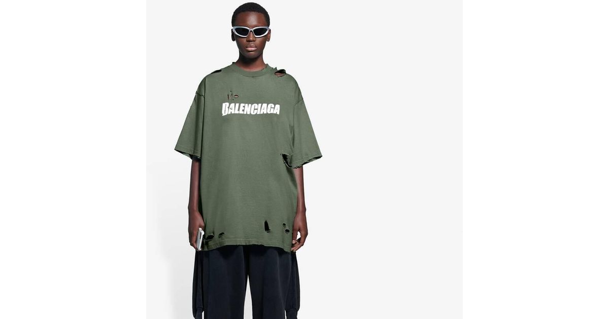 Balenciaga Destroyed t-shirt boxy fit in Grün für Herren | Lyst DE