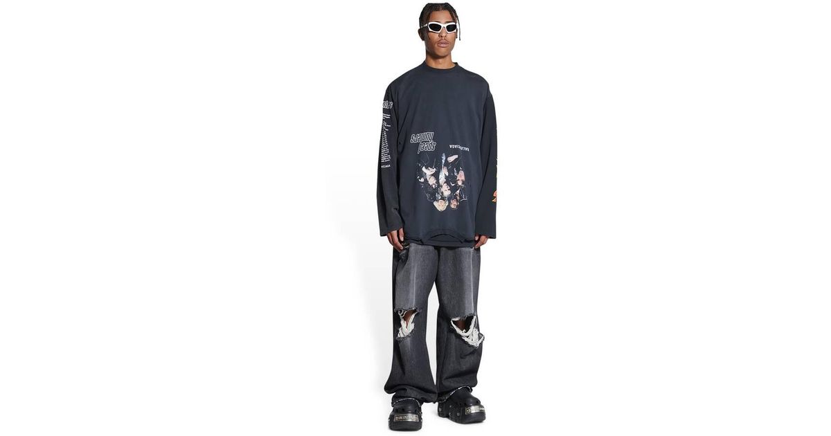 Balenciaga Men's Black Upside Down Long Sleeve T-shirt Oversized