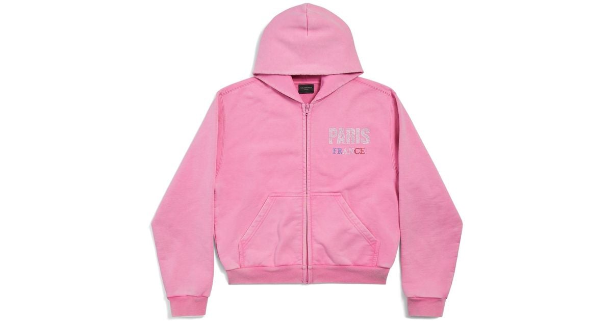 Balenciaga Paris Strass Zip-up Hoodie Small Fit in Pink | Lyst