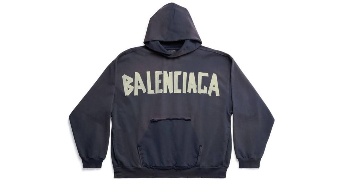 Balenciaga Tape Type Ripped Pocket Hoodie Large Fit Blue | Lyst