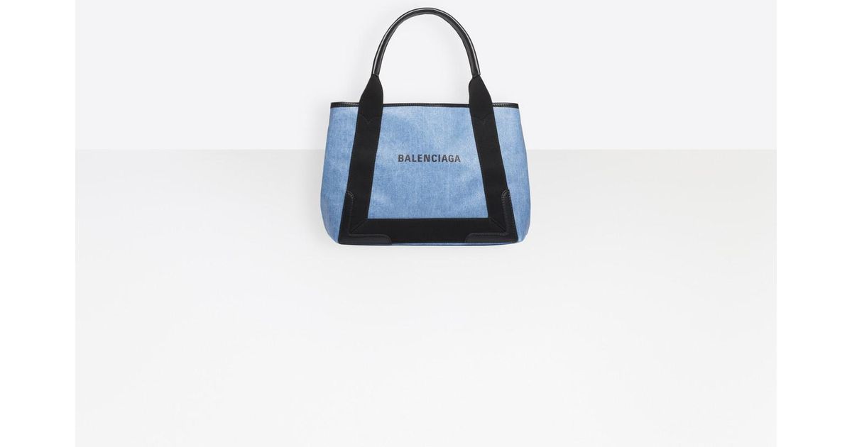 Balenciaga Navy Cabas S Coated Denim In Blue Lyst