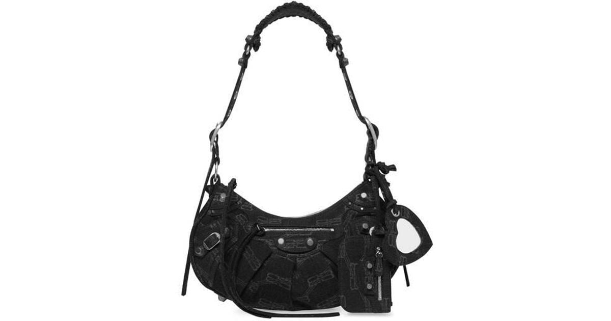 Balenciaga Le Cagole Small Shoulder Bag Bb Monogram Denim in Black Lyst