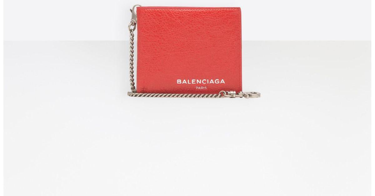 Balenciaga Leather Explorer Square Wallet Chain in Red for Men - Lyst