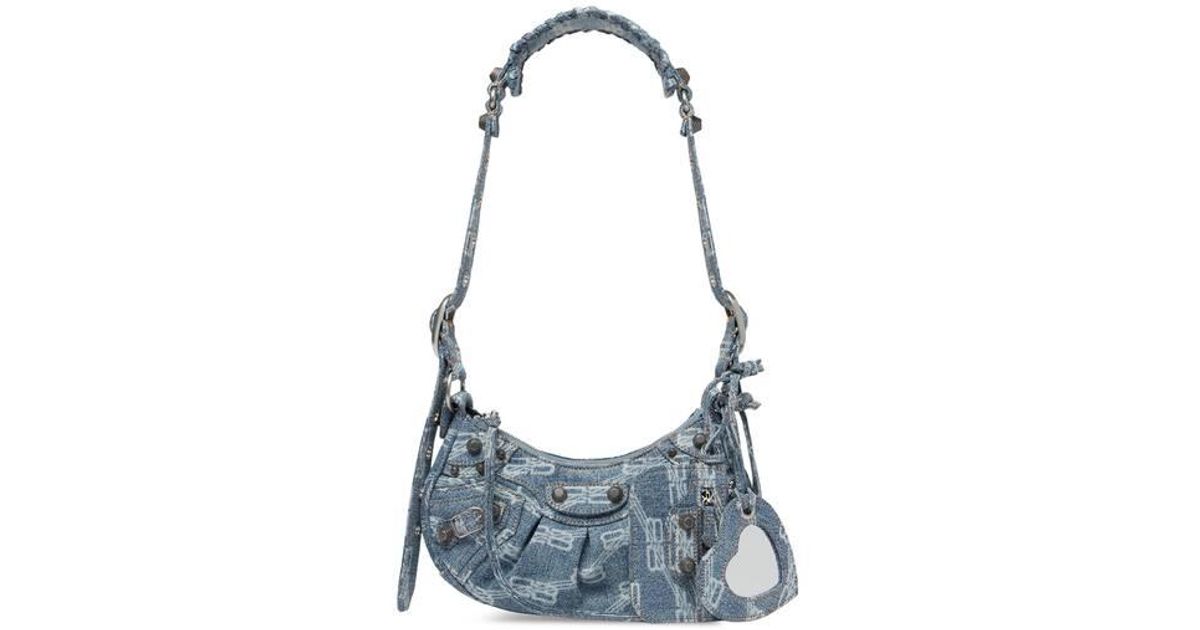 Balenciaga Le Cagole Xs Shoulder Bag Bb Monogram Bleached Denim in Blue