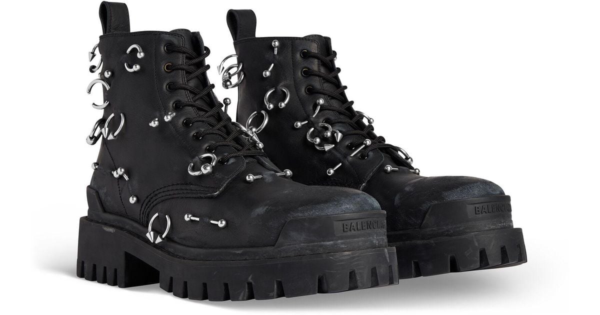 Balenciaga Strike Pierced Leather Boots in Black for Men Balenciaga Strike Pierced Leather Boots in Black for Men