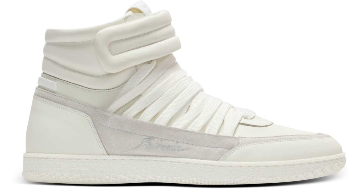 Balmain Leather Swan Mid-Top Lace-Up Sneakers in White for Men | Lyst