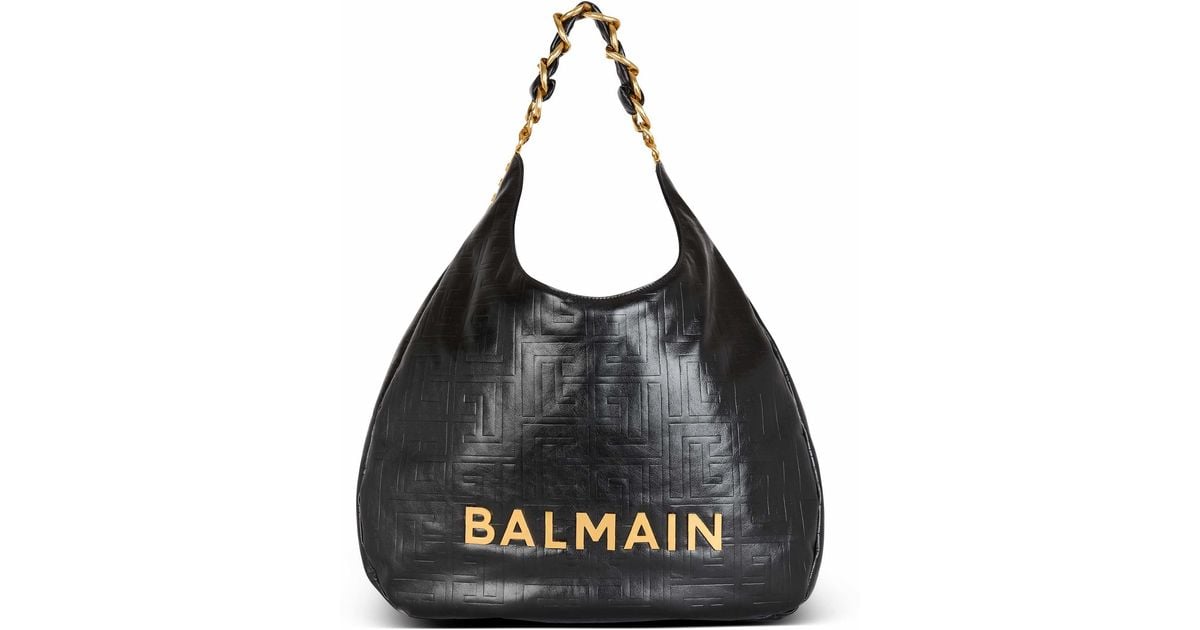 Balmain 1945 Large Hobo Bag in Diamond Quilted Nylon in Black main image 0