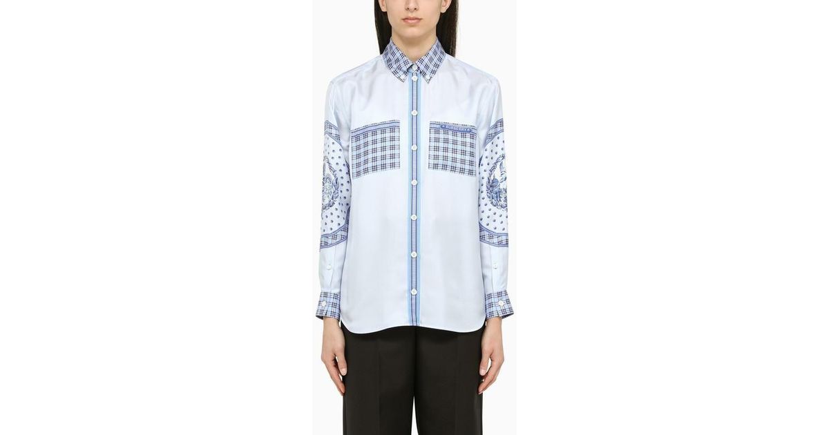 Burberry Light Blue Oversize Shirt In Italian Silk | Lyst