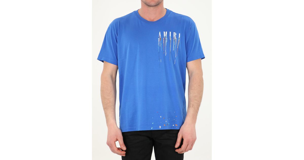 Amiri Paint Dripping T Shirt BLue / White logo / Size S, M, L, XL