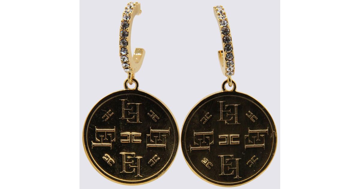 Elisabetta Franchi Gold Metal Coin Earrings in Black | Lyst