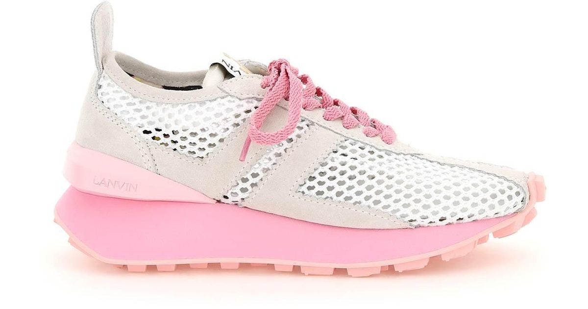 Lanvin Leather Mesh Bumper Sneakers in Pink | Lyst