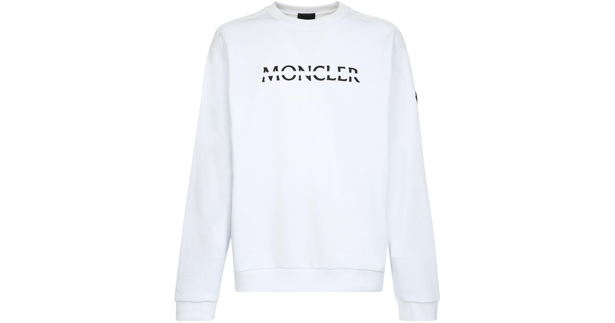 Moncler Cotton Sweatshirt With Iconic Motif in White for Men - Save 4% ...