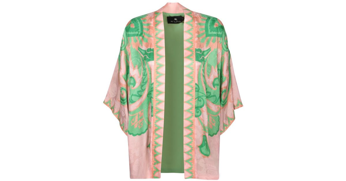 【送料&関税込】Etro Silk Kimono Jacket In Green And Pink Etro Floral Jacquard Open-front Jacket In Pink | ModeSens