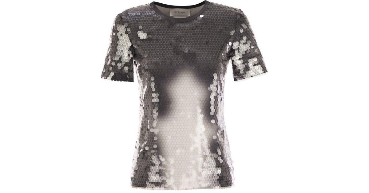 Tシャツ・カットソー SPORTMAX SS25 KIBBUTZ PAILLETES TOP (2512941062600 005) Sportmax T-Shirt 'Kibbutz' in Blue | Lyst