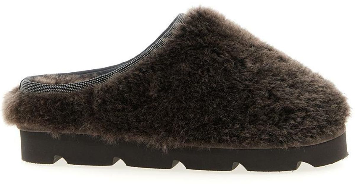 Brunello Cucinelli Monile Sherling Sabots in Black | Lyst