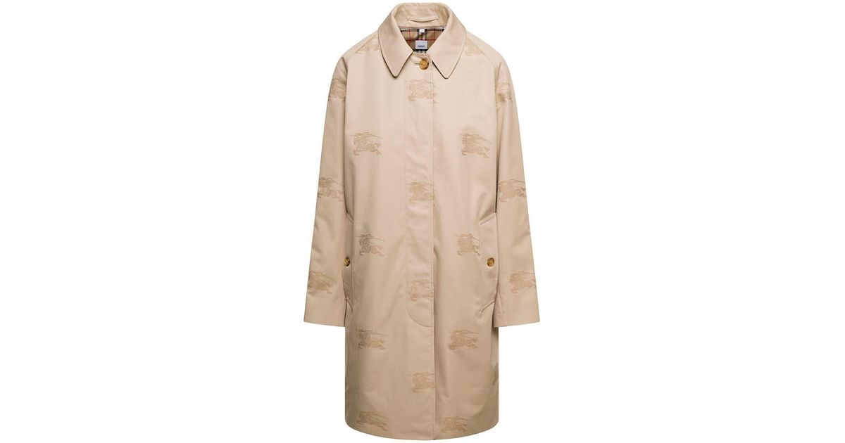 Burberry 'equestrian Knight' Trench Coat in Natural | Lyst