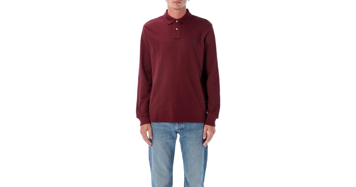 Polo Ralph Lauren Long-Sleeved Polo Shirt in Red for Men | Lyst UK