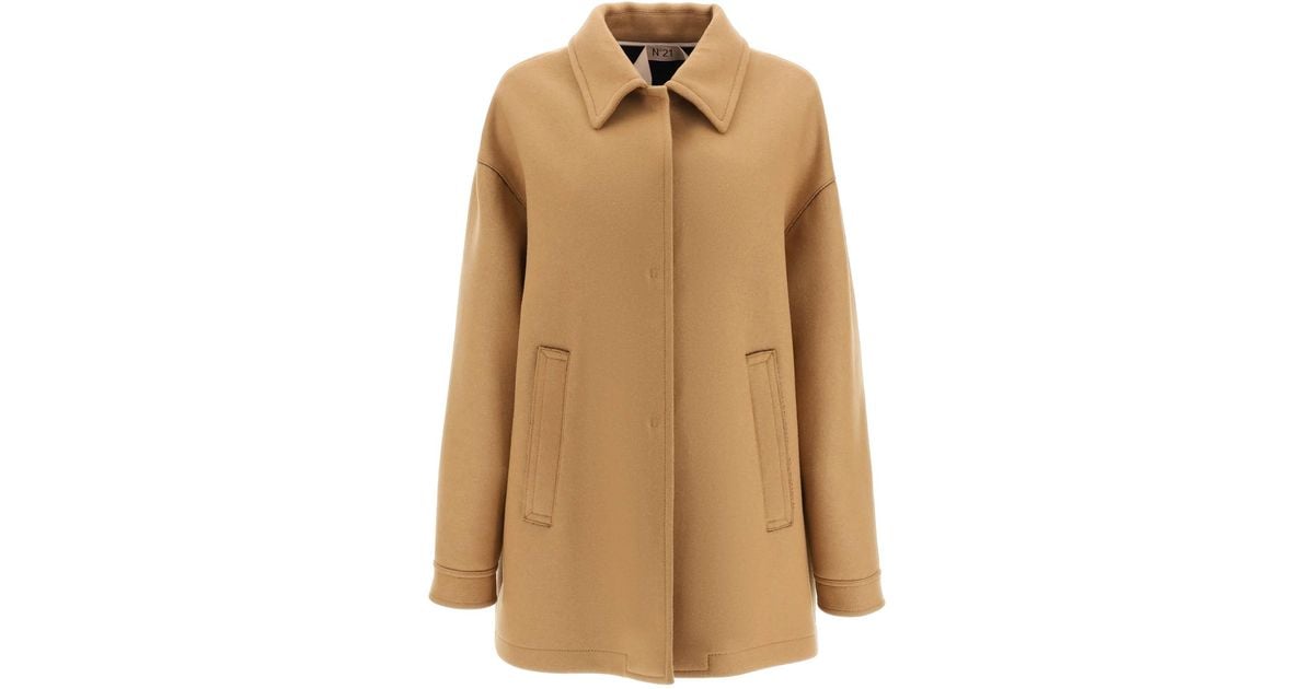 Natural Womens Coats N°21 Coats N°21 Oversized Technical Wool Coat in Brown 