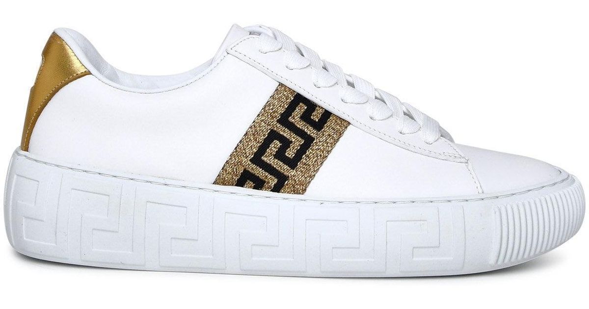 Versace White Leather Greca Sneakers | Lyst