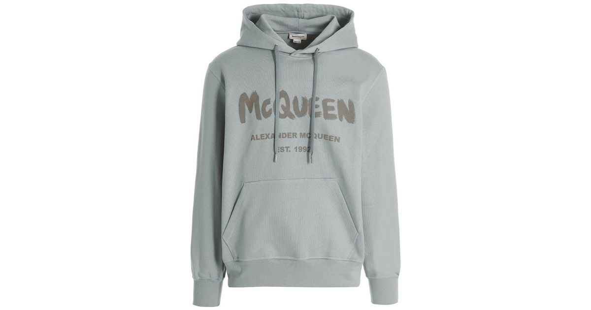 Alexander McQueen Felpa Con Cappuccio Stampa Logo in Gray for Men | Lyst