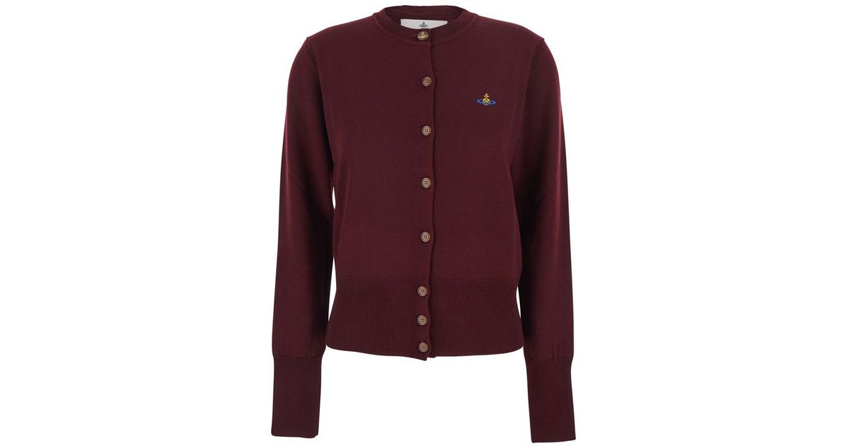 Vivienne Westwood #39 Bea #39 Bordeaux Cardigan With Orb Embroidery in Purple