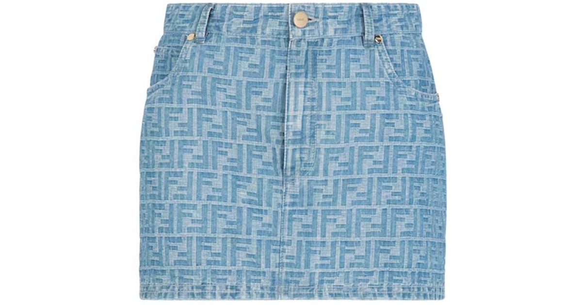 Fendi Light Ff Denim Skirt in Blue | Lyst