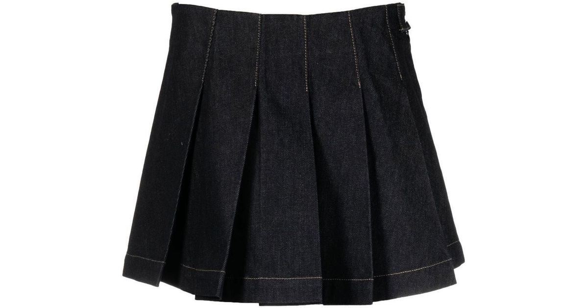 Remain Pleated Denim Miniskirt in Black | Lyst