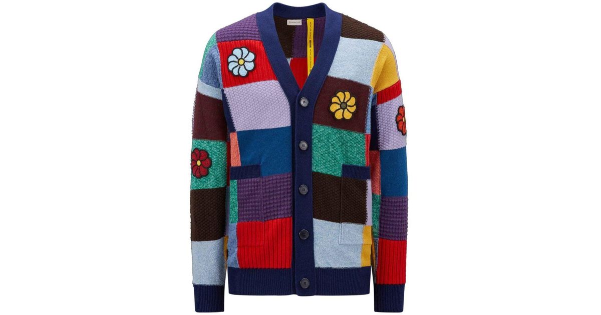 Moncler Patchwork Cardigan in Blue | Lyst