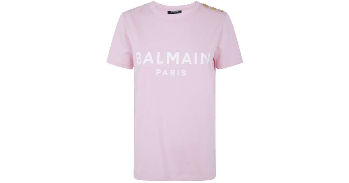 【関税＆送料込み】Balmain 3 Buttons Printed T-Shirt Clothi Balmain 3 Buttons Printed T-Shirt in Pink | Lyst Canada