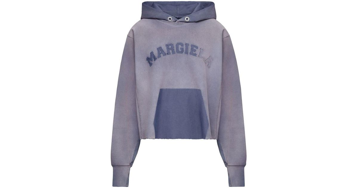 Maison Margiela Logo-patches Cotton Hoodie in Blue | Lyst