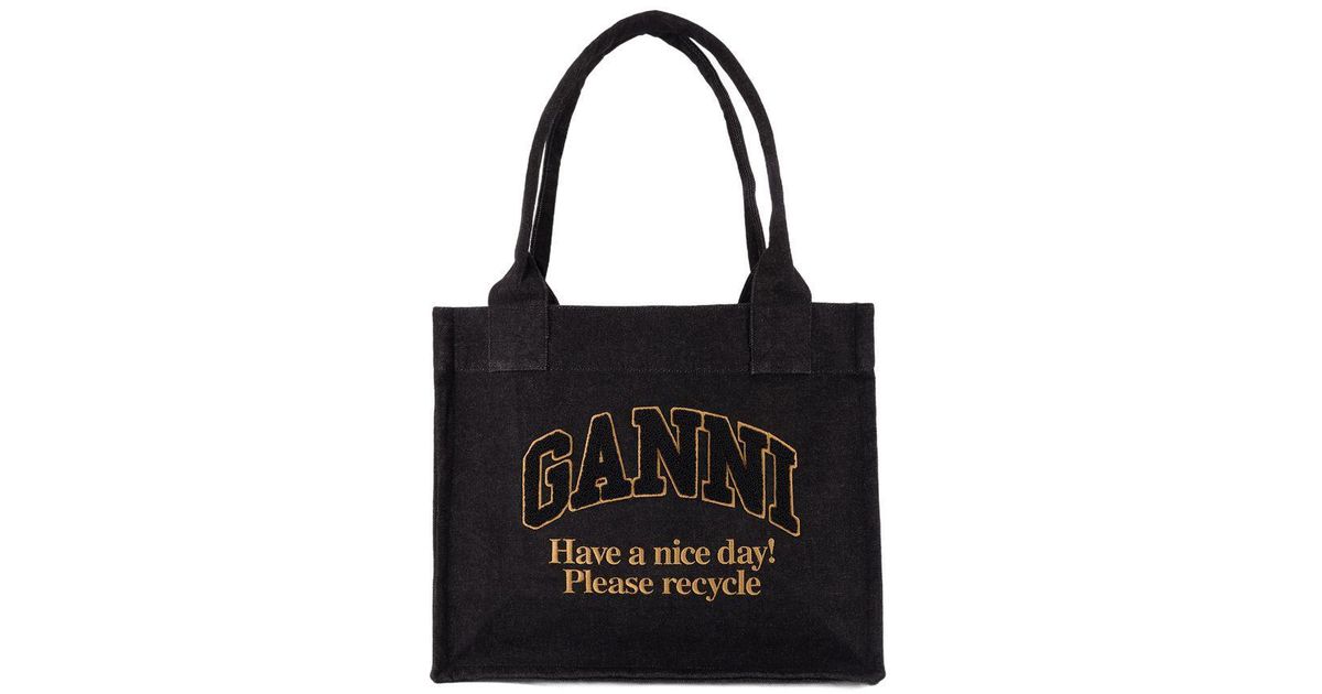 Ganni Large Easy Shopper Bag in Black | Lyst