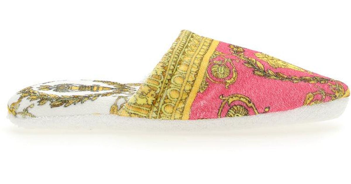 Versace Linen Slippers Lyst