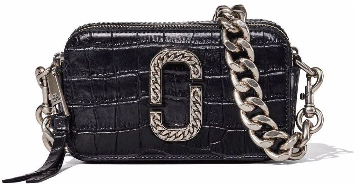 Marc Jacobs The Croc Snapshot Crossbody Bag In Embossed Black Leather
